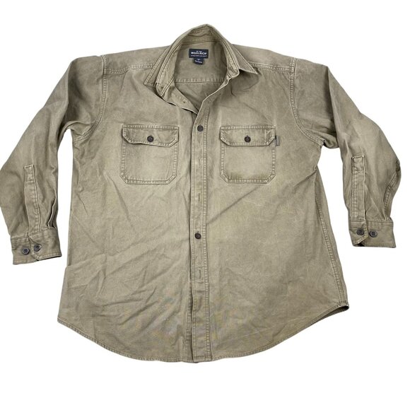 Woolrich Men's Shirt Large Long-Sleeve Button-Up Khaki With Dual Flap Pockets - Picture 1 of 12